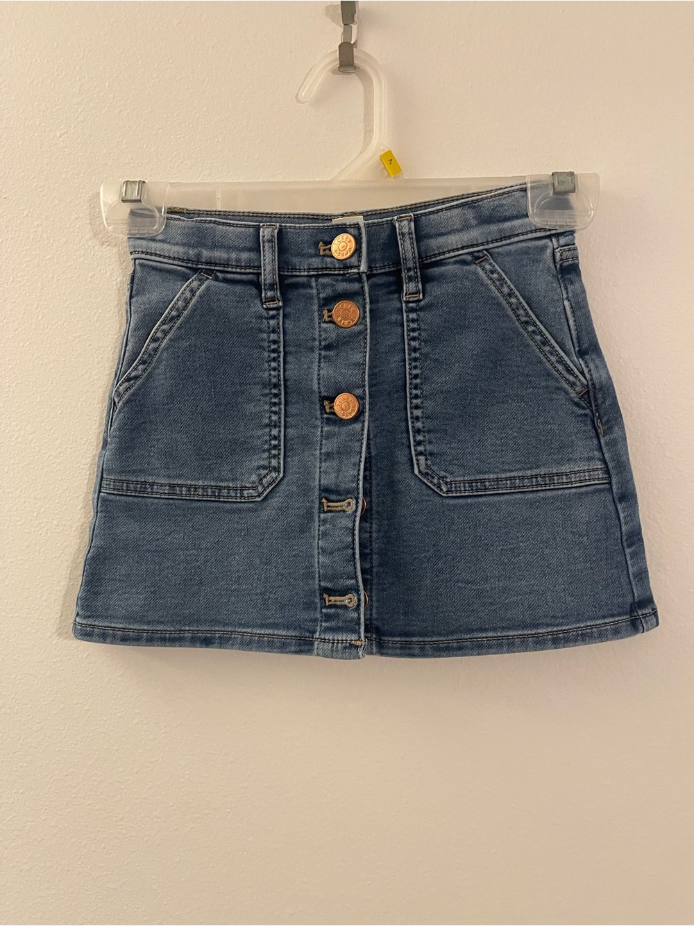 Crewcuts Button-Front Denim Mini Skirt in Washed Blue